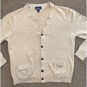 Lands End Sweater Mens L Long Sleeve Cardigan V-Neck Button-Up Supima Grandpa
